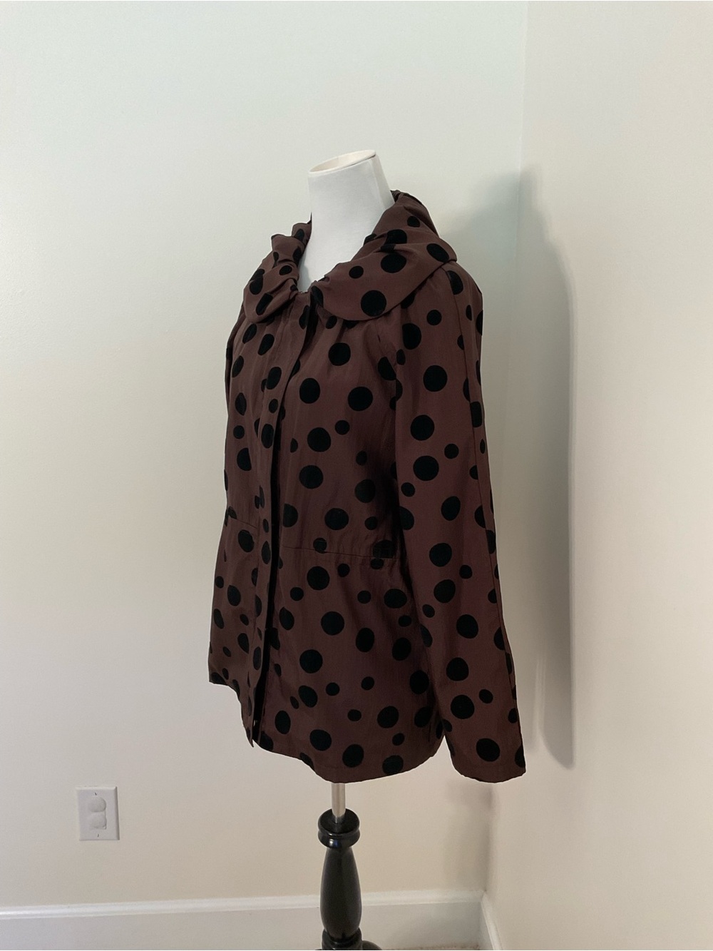 UBU Polka Dot Drawstring Utility Jacket in Brown and Black - Picture 4 of 9